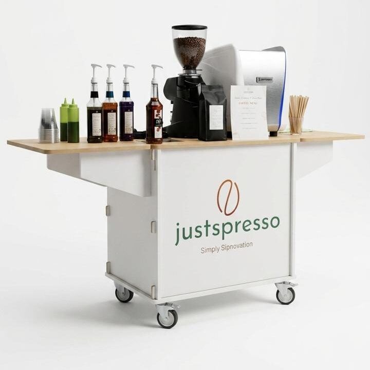 The Justspresso mobile coffee cart, available for catering